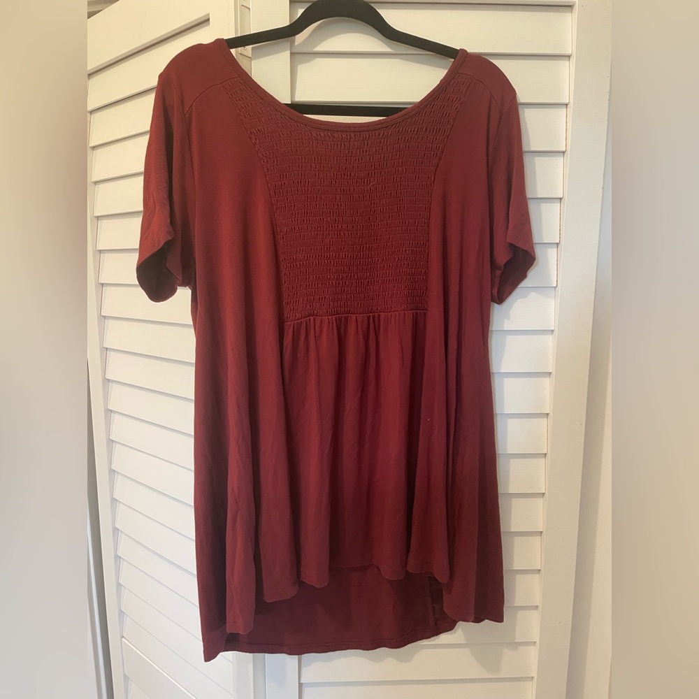 Torrid Red Smocked Short Sleeve Blouse